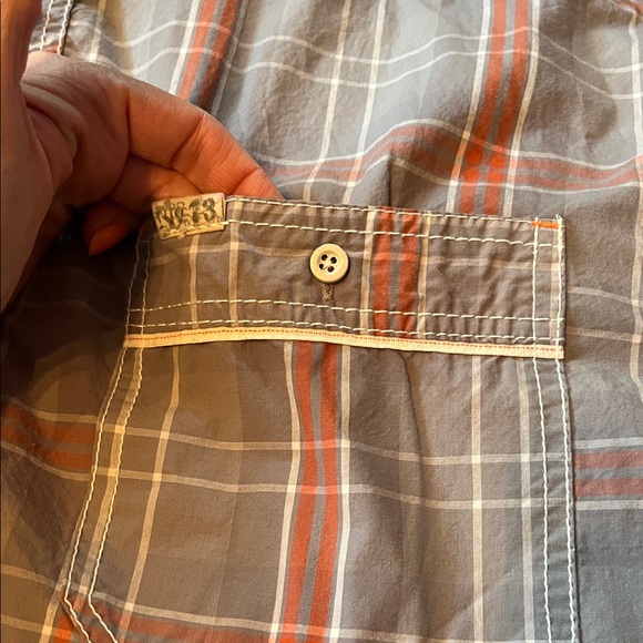 Like new Men's Plaid Button-Up Shirt - Gray and Orange - Picture 9 of 16